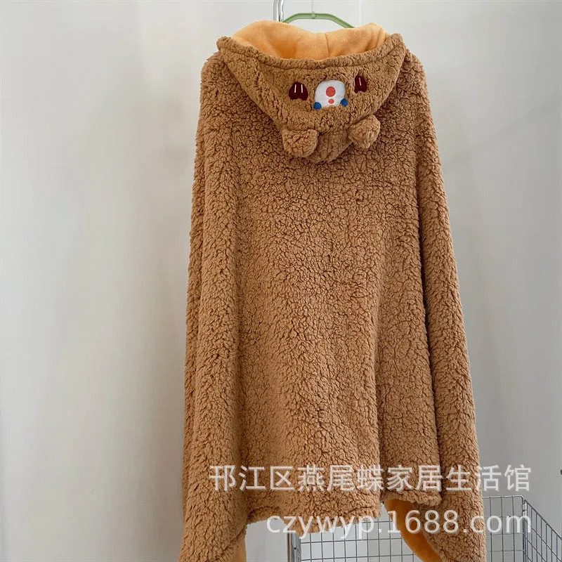 100g 280g Cartoon Double-Layer Thickened Warm Multi-Function Cloak Blanket for Winter Students Dormitory Office Nap Lazy People Shawl