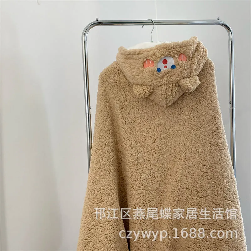 100g 280g Cartoon Double-Layer Thickened Warm Multi-Function Cloak Blanket for Winter Students Dormitory Office Nap Lazy People Shawl