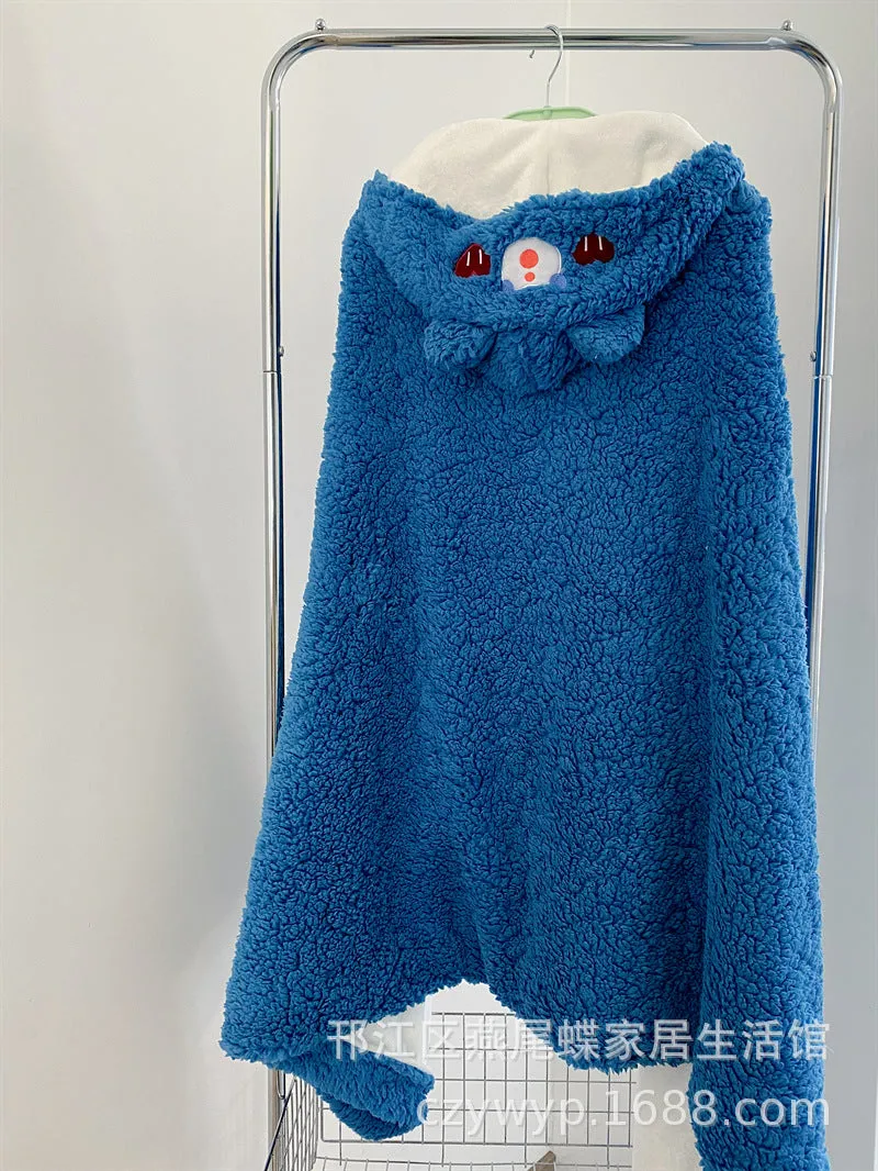 100g 280g Cartoon Double-Layer Thickened Warm Multi-Function Cloak Blanket for Winter Students Dormitory Office Nap Lazy People Shawl