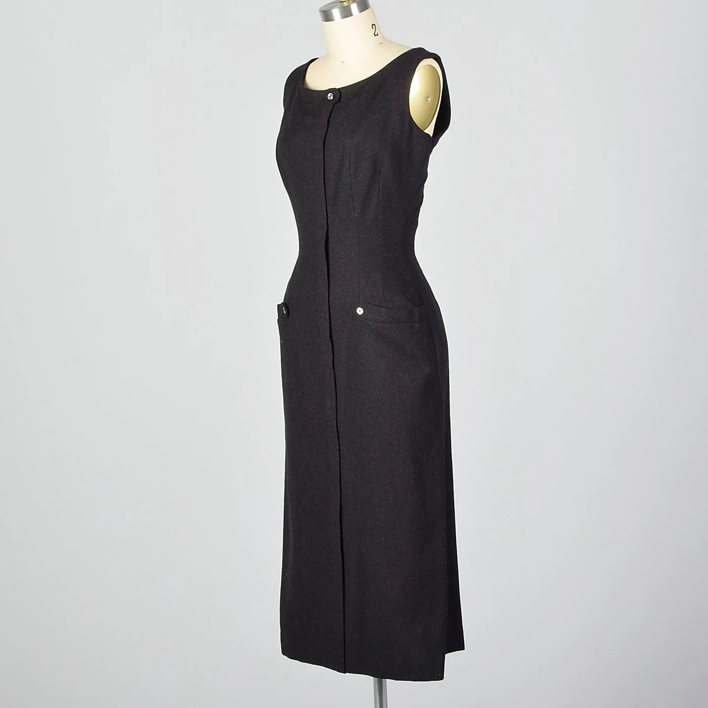 1950s Brown and Black Wool Jumper Dress