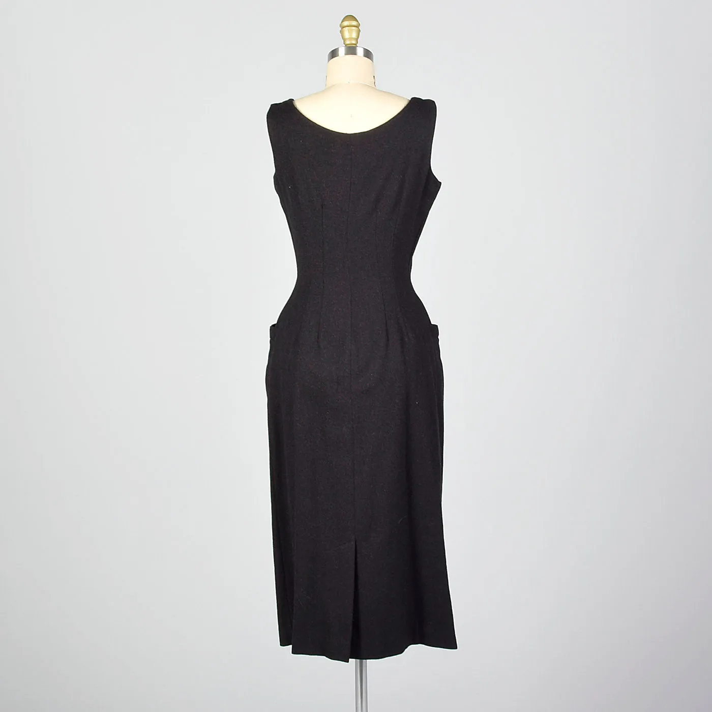 1950s Brown and Black Wool Jumper Dress