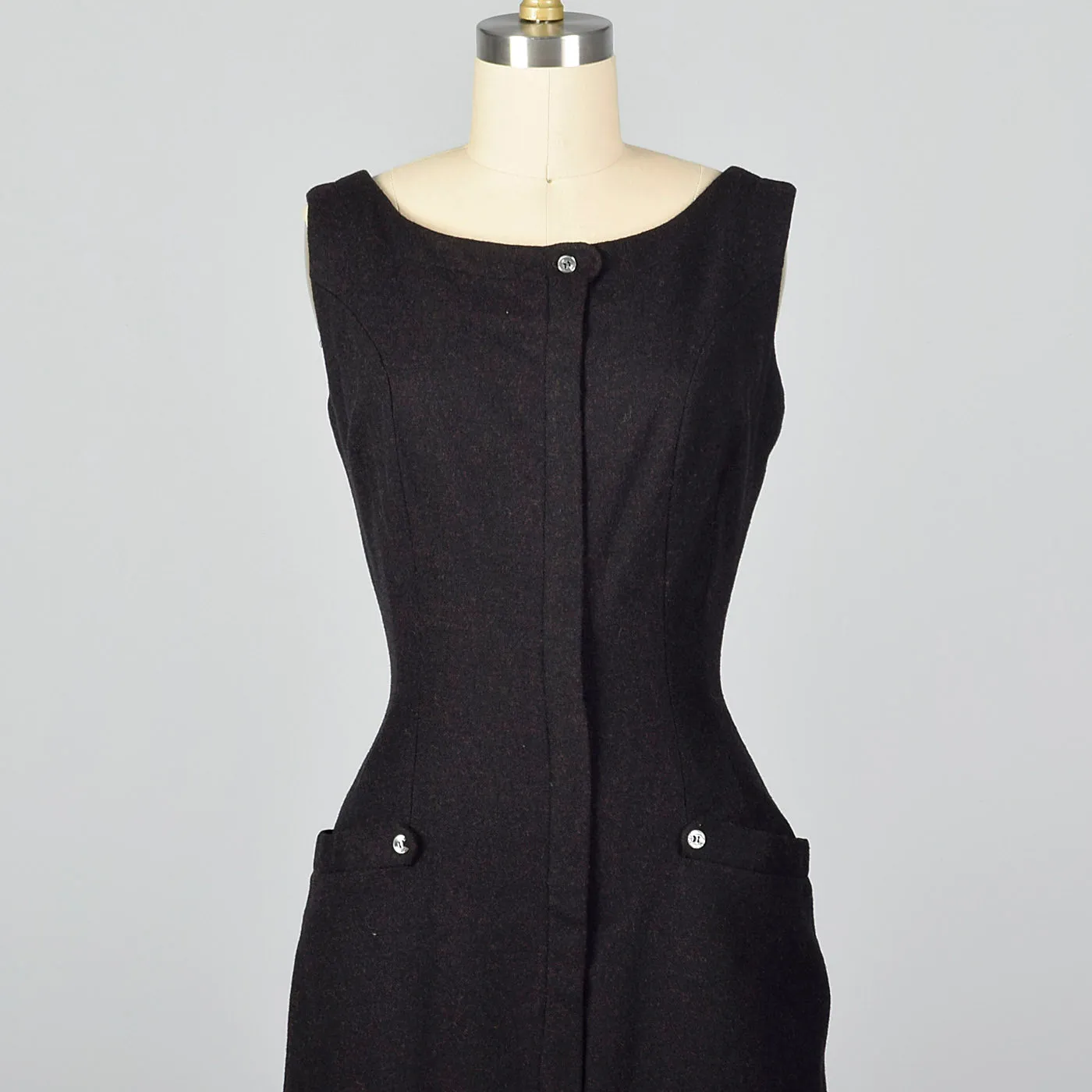 1950s Brown and Black Wool Jumper Dress