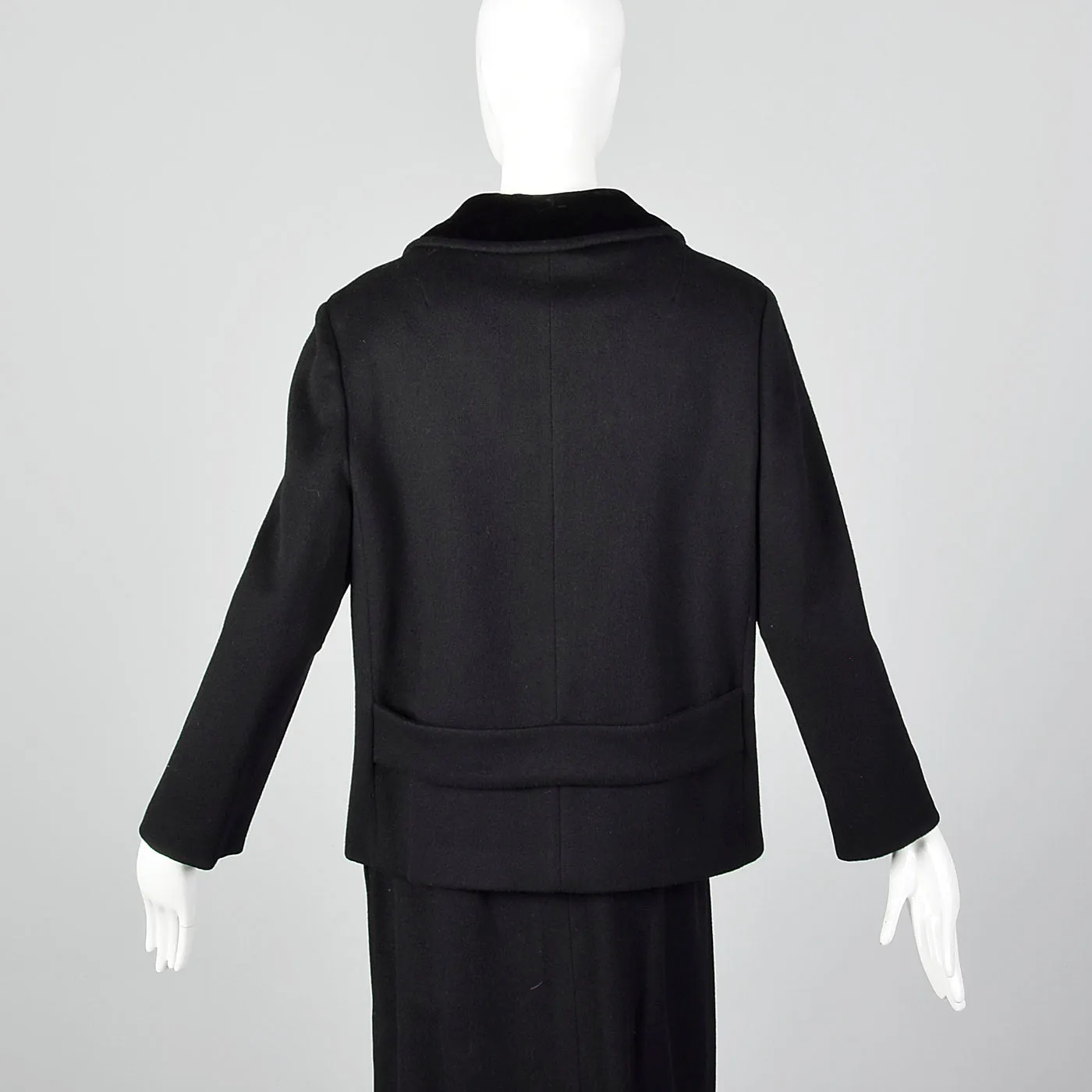 1960s Black Winter Skirt Suit with Boxy Jacket and Pencil Skirt