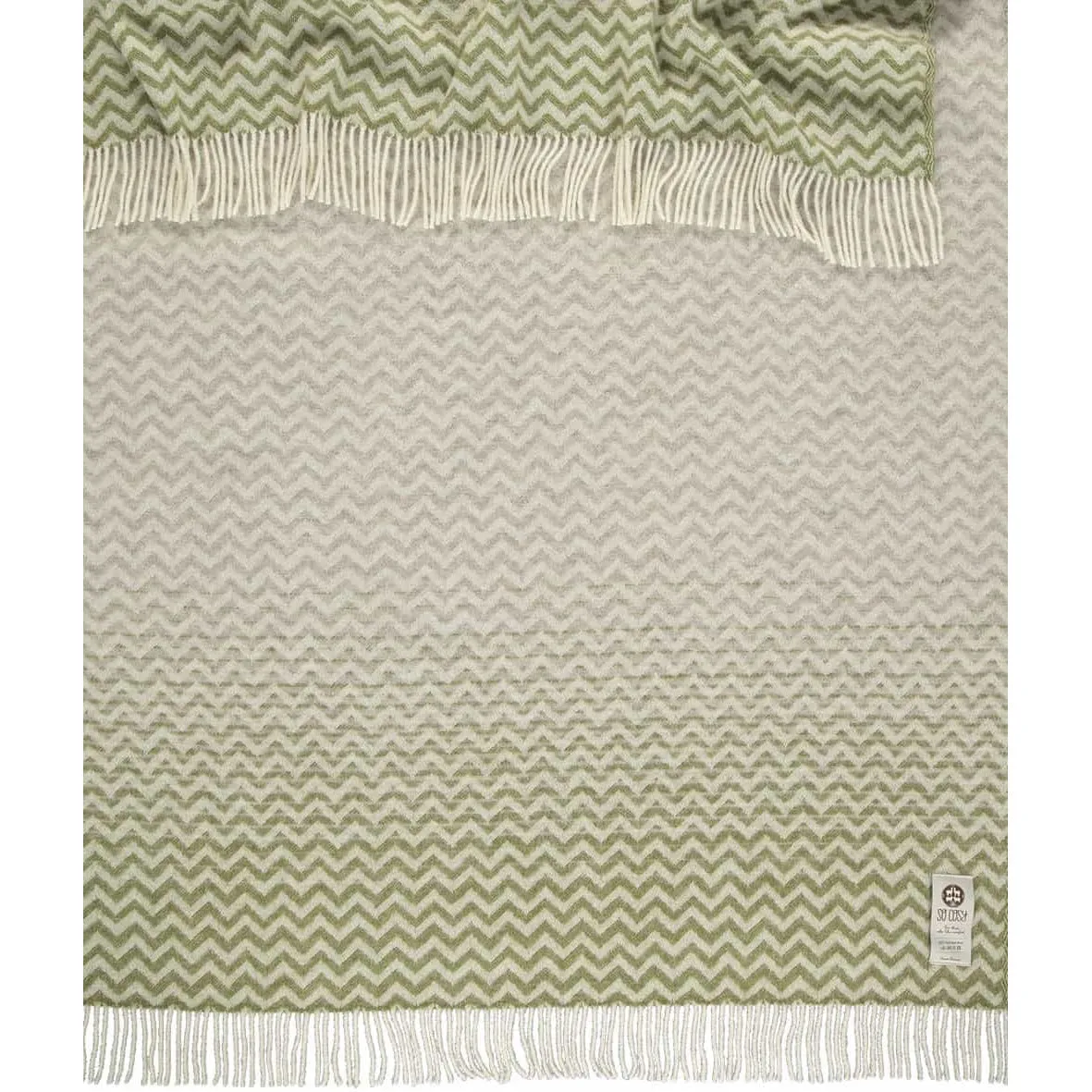 Apple Green and Brown Chevron Pattern Pure New Wool Jette Throw (190cm x 130cm)
