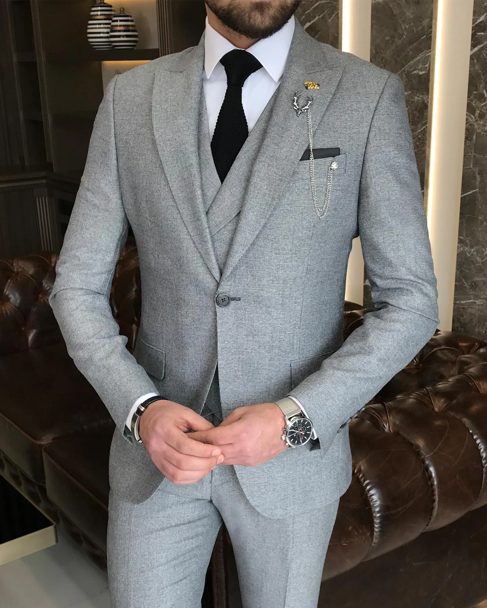 Ash Grey Single Breasted 3 Piece Suit by Italian Vega®