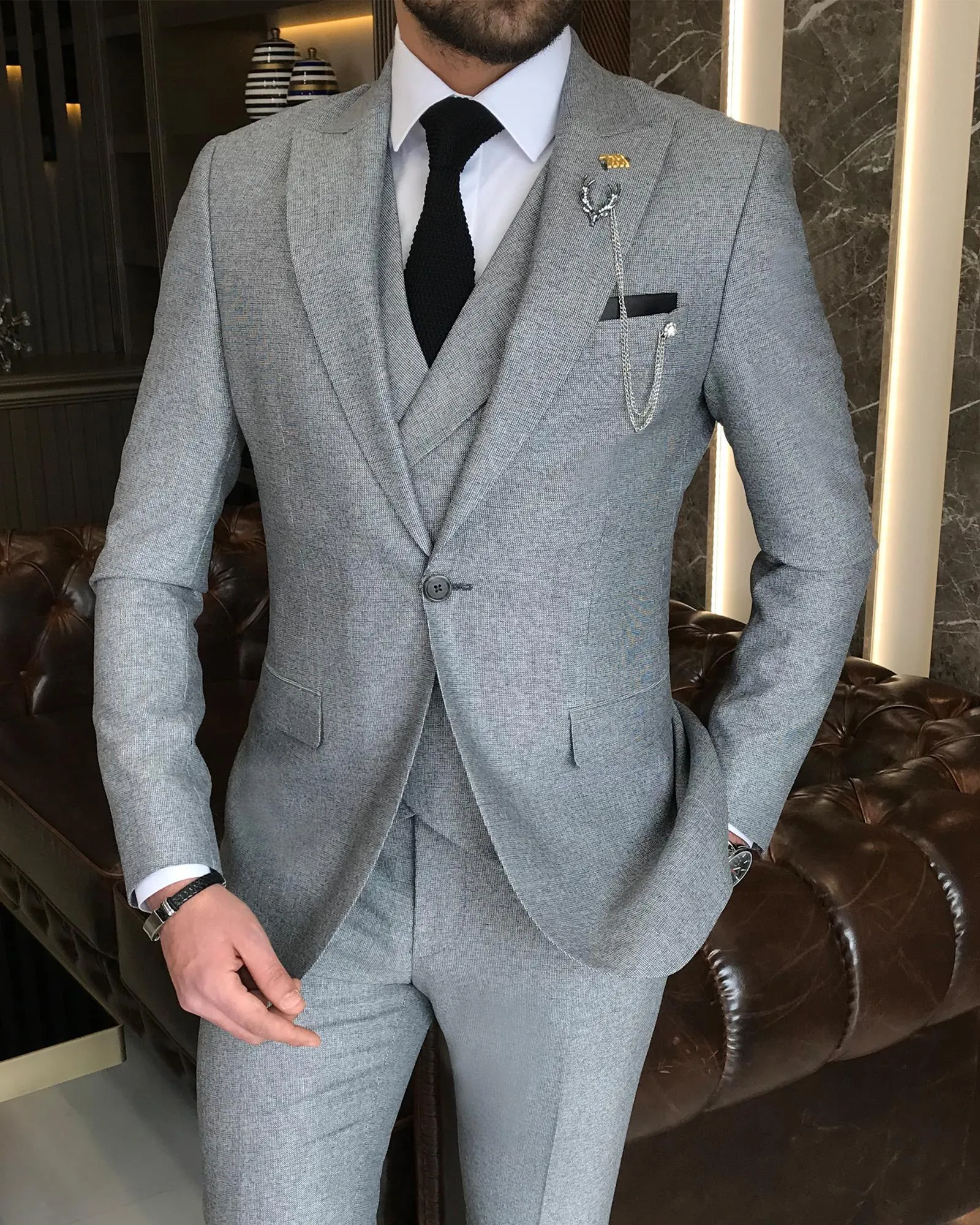 Ash Grey Single Breasted 3 Piece Suit by Italian Vega®