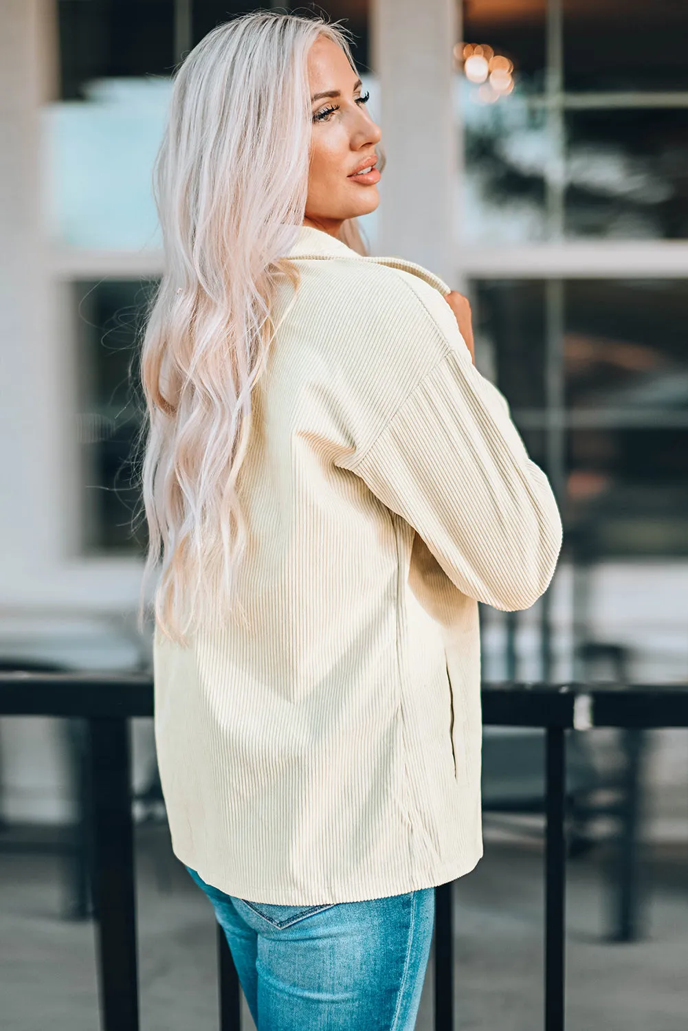 Beige Christmas Snowflakes Corduroy Jacket
