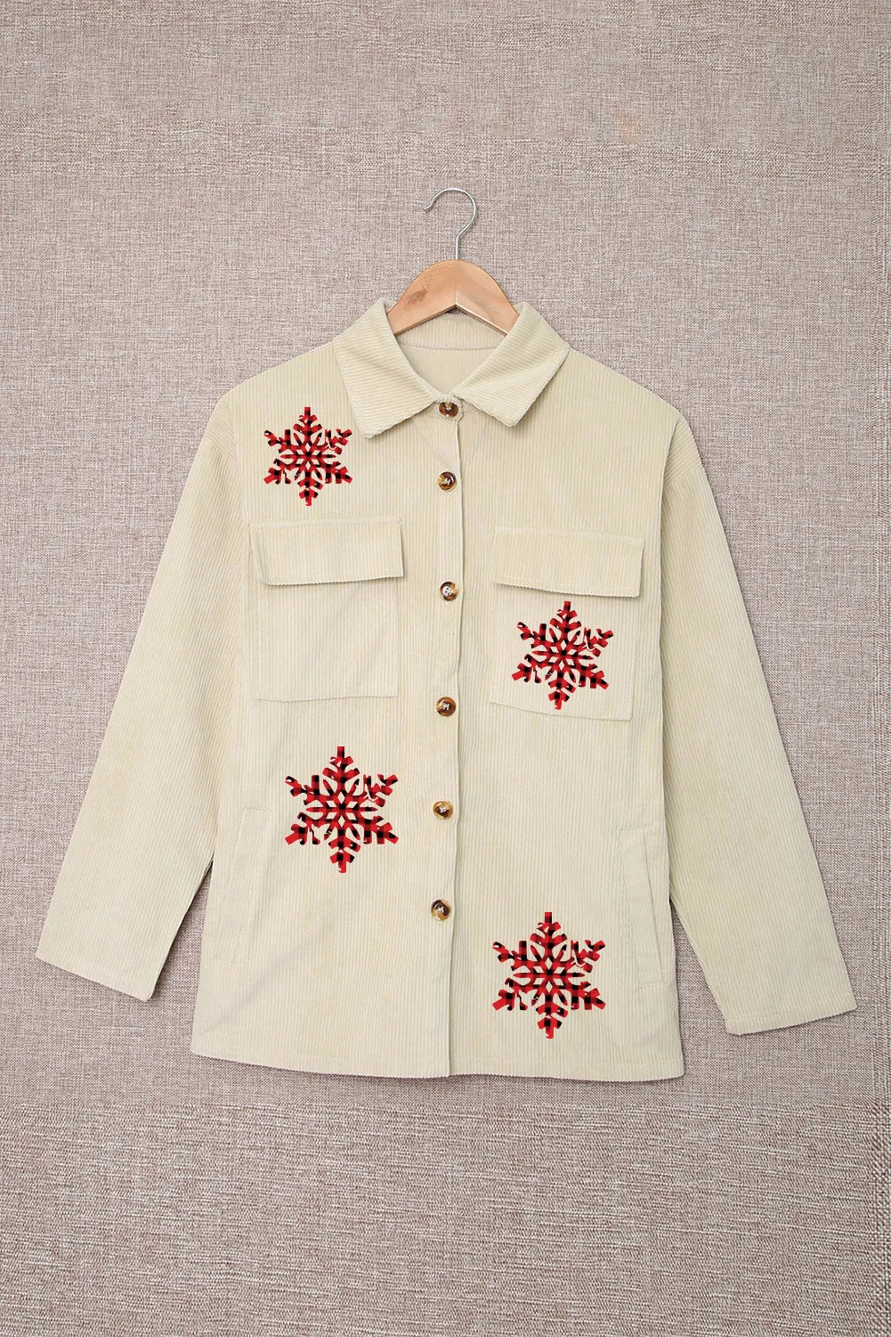 Beige Christmas Snowflakes Corduroy Jacket