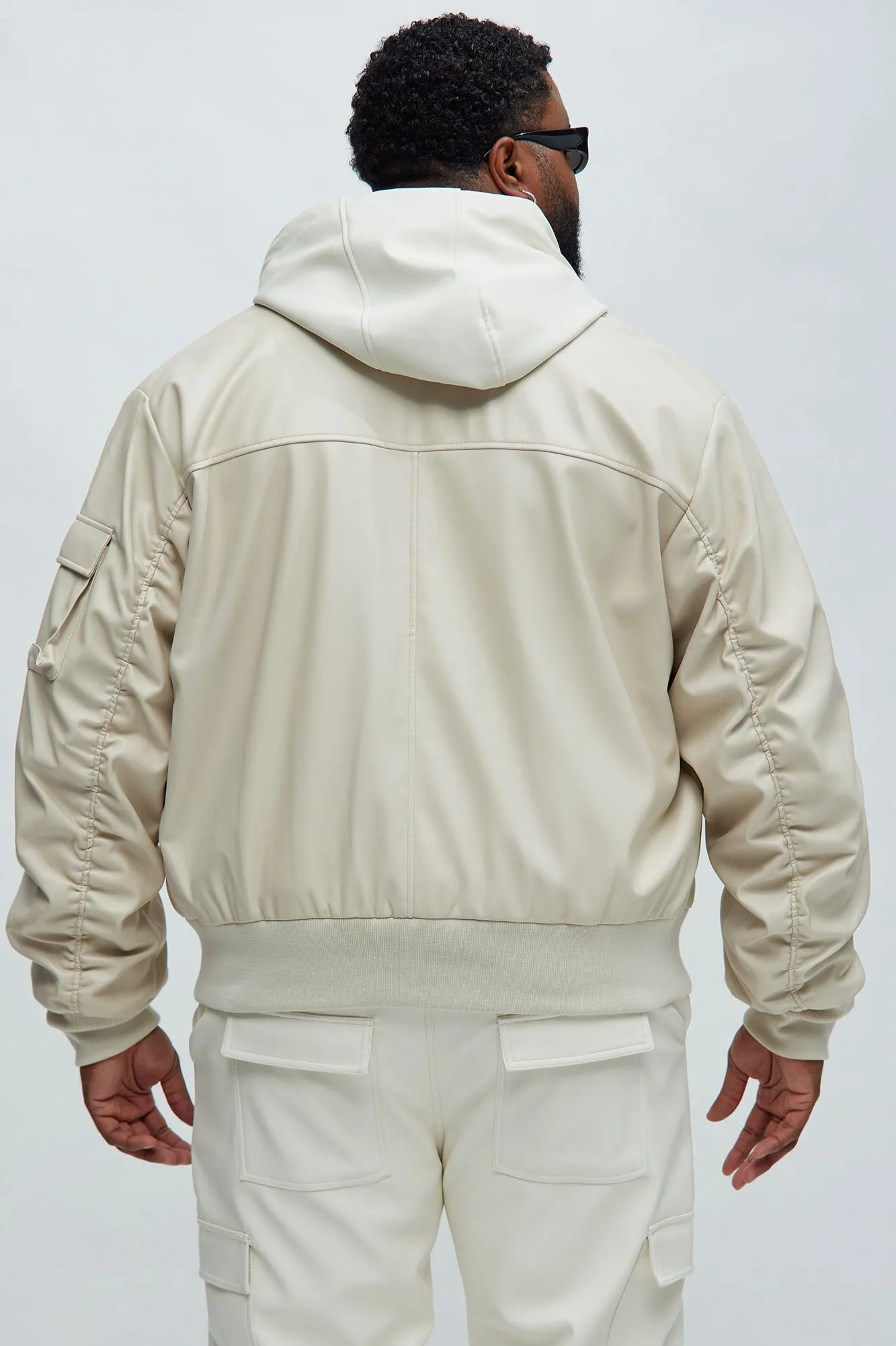 Birmingham Faux Leather Bomber Jacket - Off White