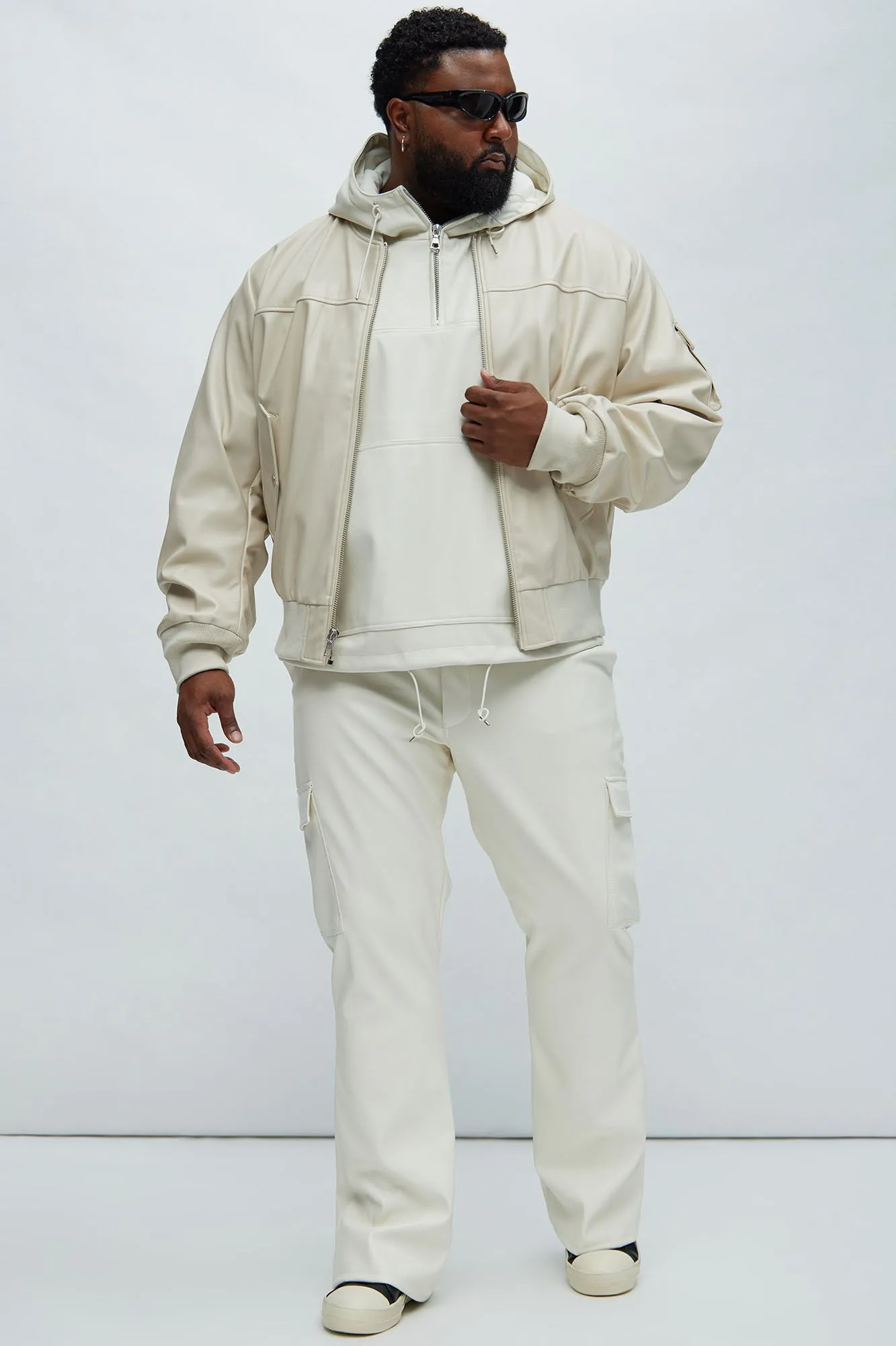 Birmingham Faux Leather Bomber Jacket - Off White