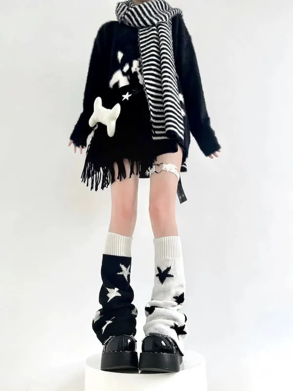Black white y2k leg warmers