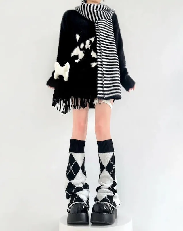 Black white y2k leg warmers