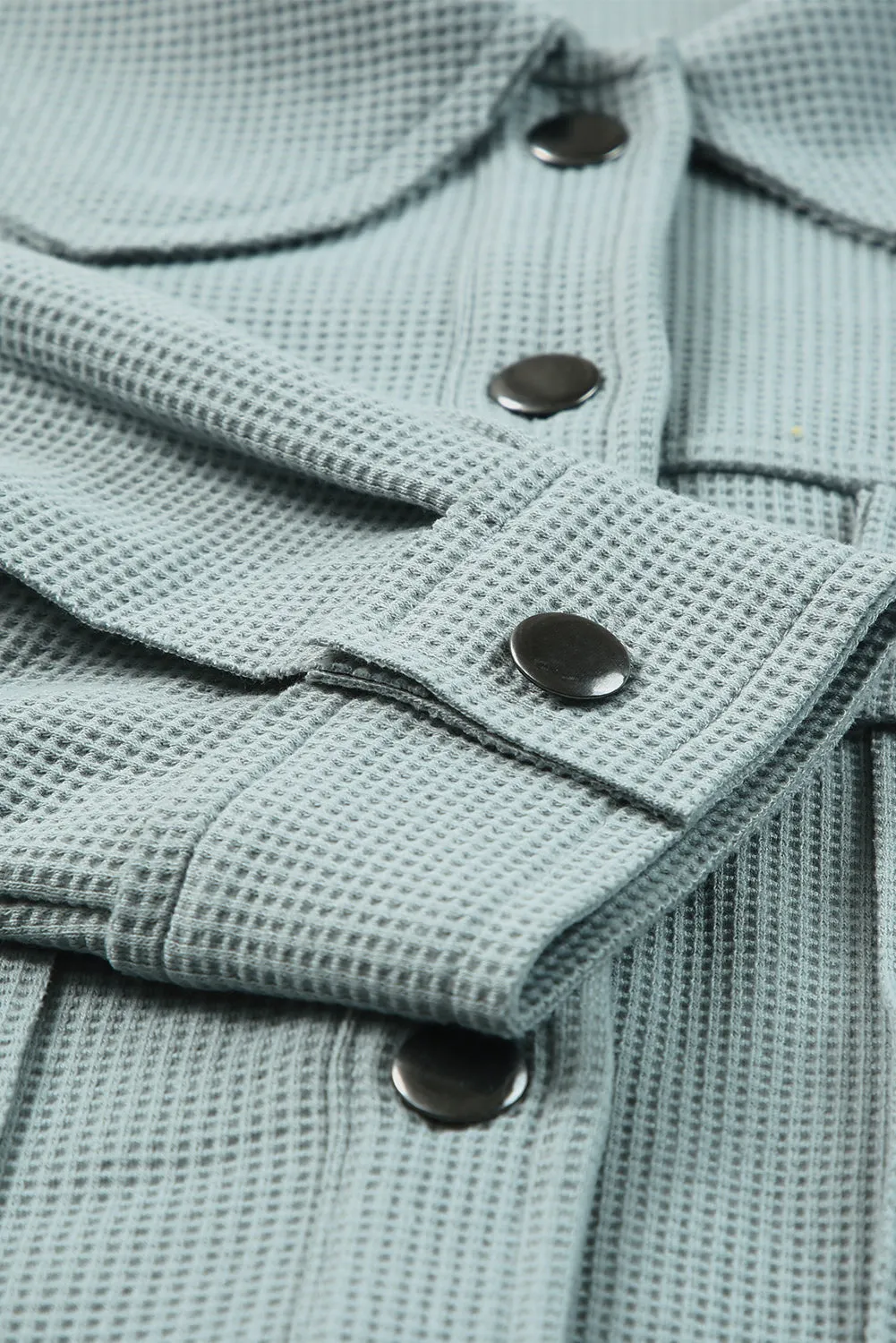 Blue Waffle Knit Buttons Cropped Jacket