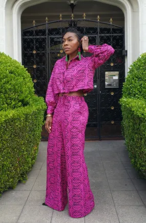 Button Down Crop Top- Pink Passion