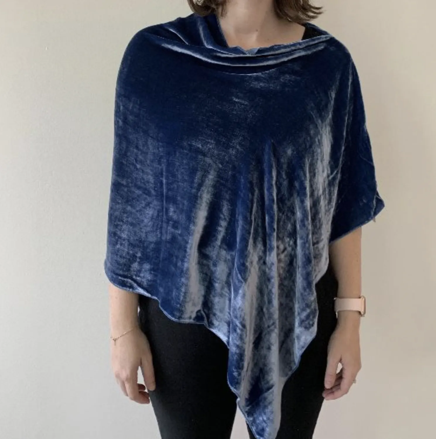Delft Blue Silk Velvet Poncho