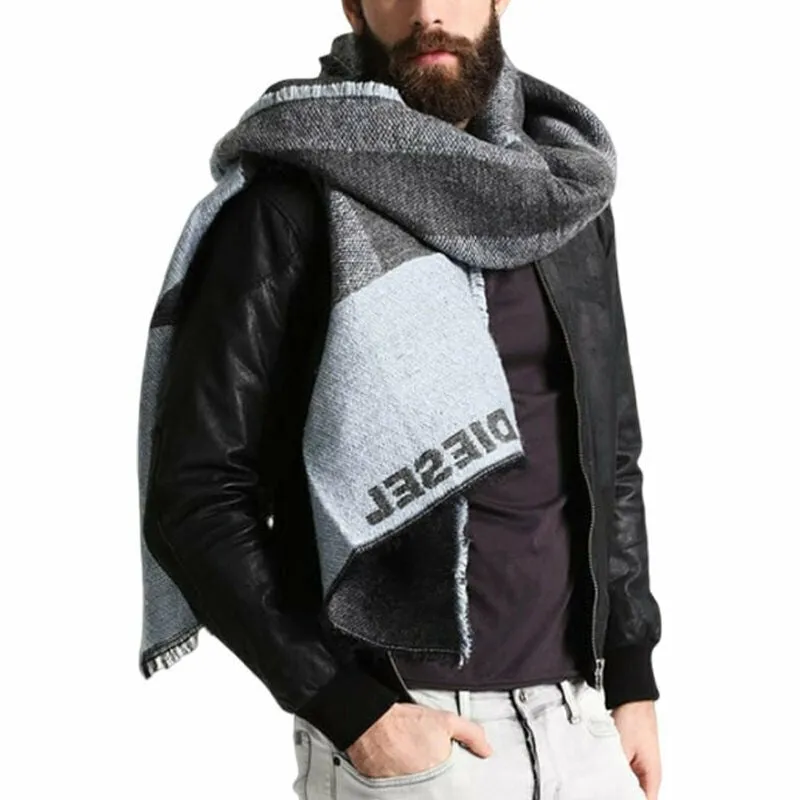 DIESEL S BLANKET SCIARPA Mens Scarf Winter Long Shawl Wrap Warm Scarves Grey