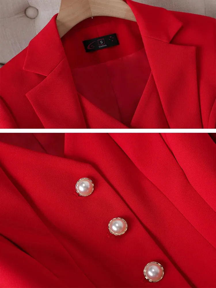 Fashionkova Christmas Gift Outfit  Fashion White Red Black Blazer Jacket And Pant Suit Trousers Women Female Office Ladies Work Wear Formal 2 Piece Set