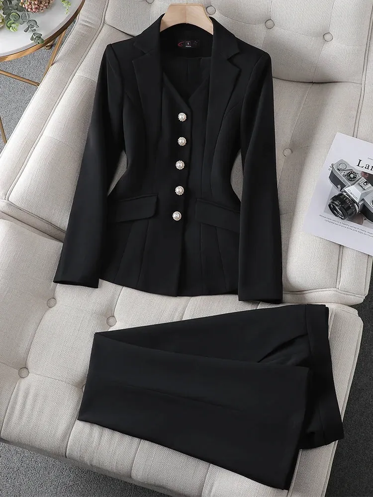 Fashionkova Christmas Gift Outfit  Fashion White Red Black Blazer Jacket And Pant Suit Trousers Women Female Office Ladies Work Wear Formal 2 Piece Set