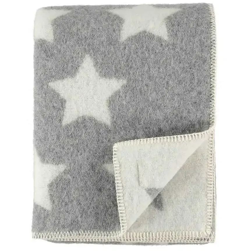 Grey and Cream Stars Merino Wool Throw (180cm x 130cm)