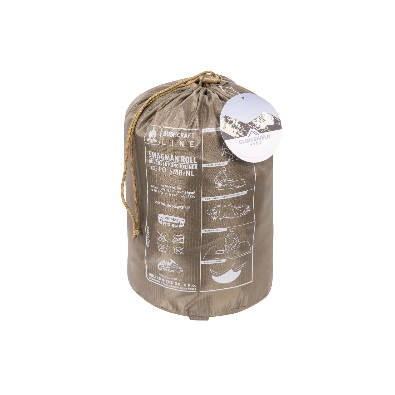 Helikon-Tex Swagman Roll Military Poncho, Bushcraft Line - Multi-Purpose Rain Poncho & Emergency Poncho - Survival and Military Gear - Woobie Blanket & Jacket (Alpha Green)