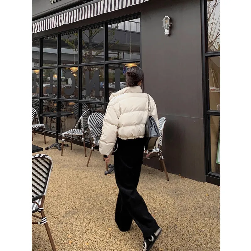 Joskaa winter outfits men 2024 Small Fashionable Short Fried Street High Waist Thickened Stand Collar Hem Drawstring down Jacket for Women Winter