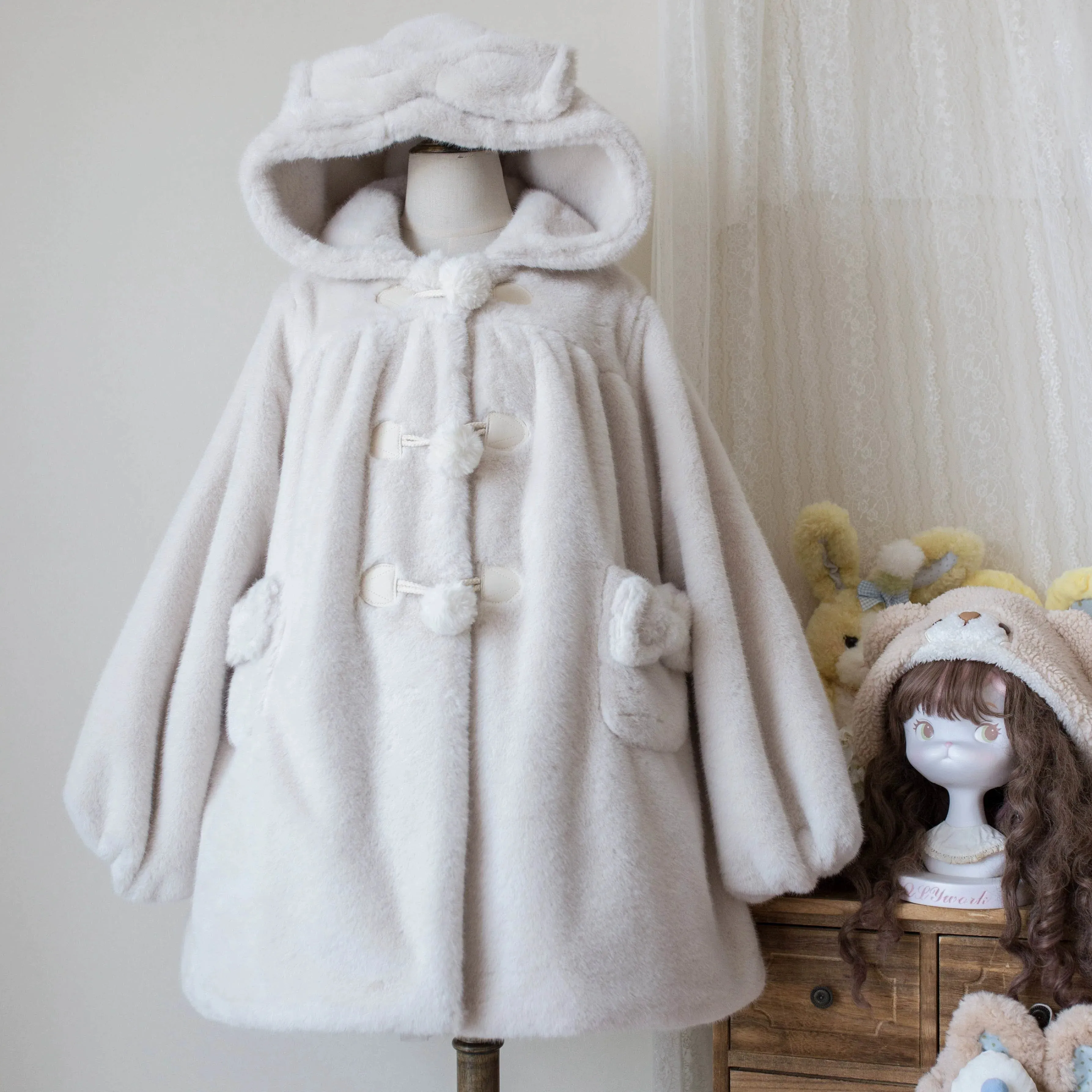MIST~Cream Cheese~Winter Kawaii Lolita Overcoat Thickened Hooded Loose Outwear