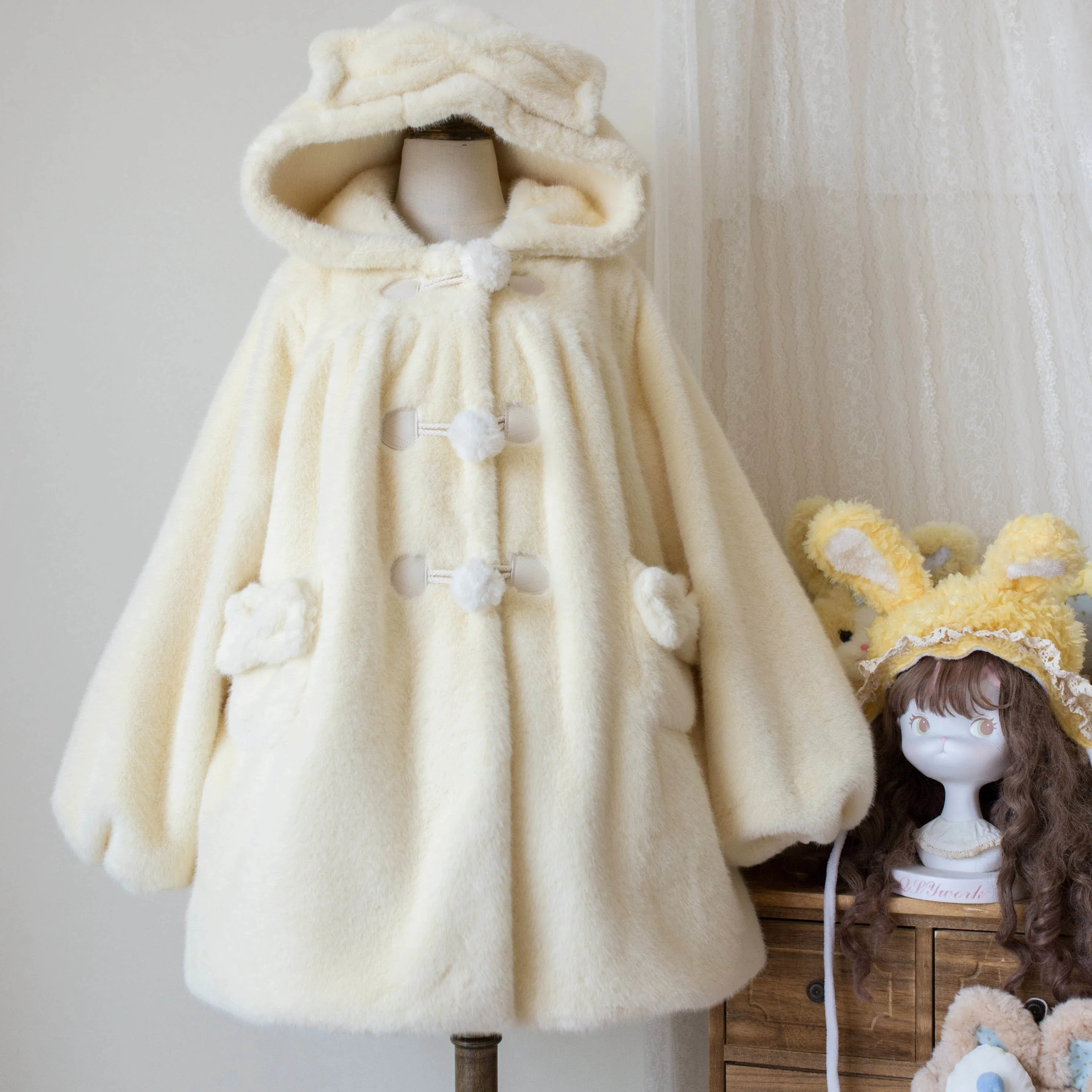 MIST~Cream Cheese~Winter Kawaii Lolita Overcoat Thickened Hooded Loose Outwear