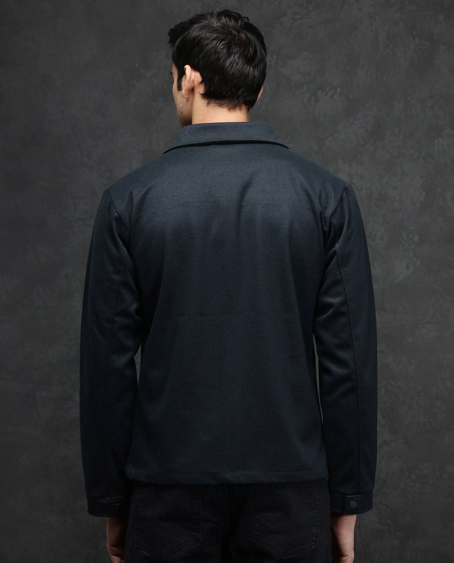 Rare Rabbit Mens Diaz Dark Petrol Collared Neck Full Sleeves Zip Closure Tailored Fit Woven Jacket