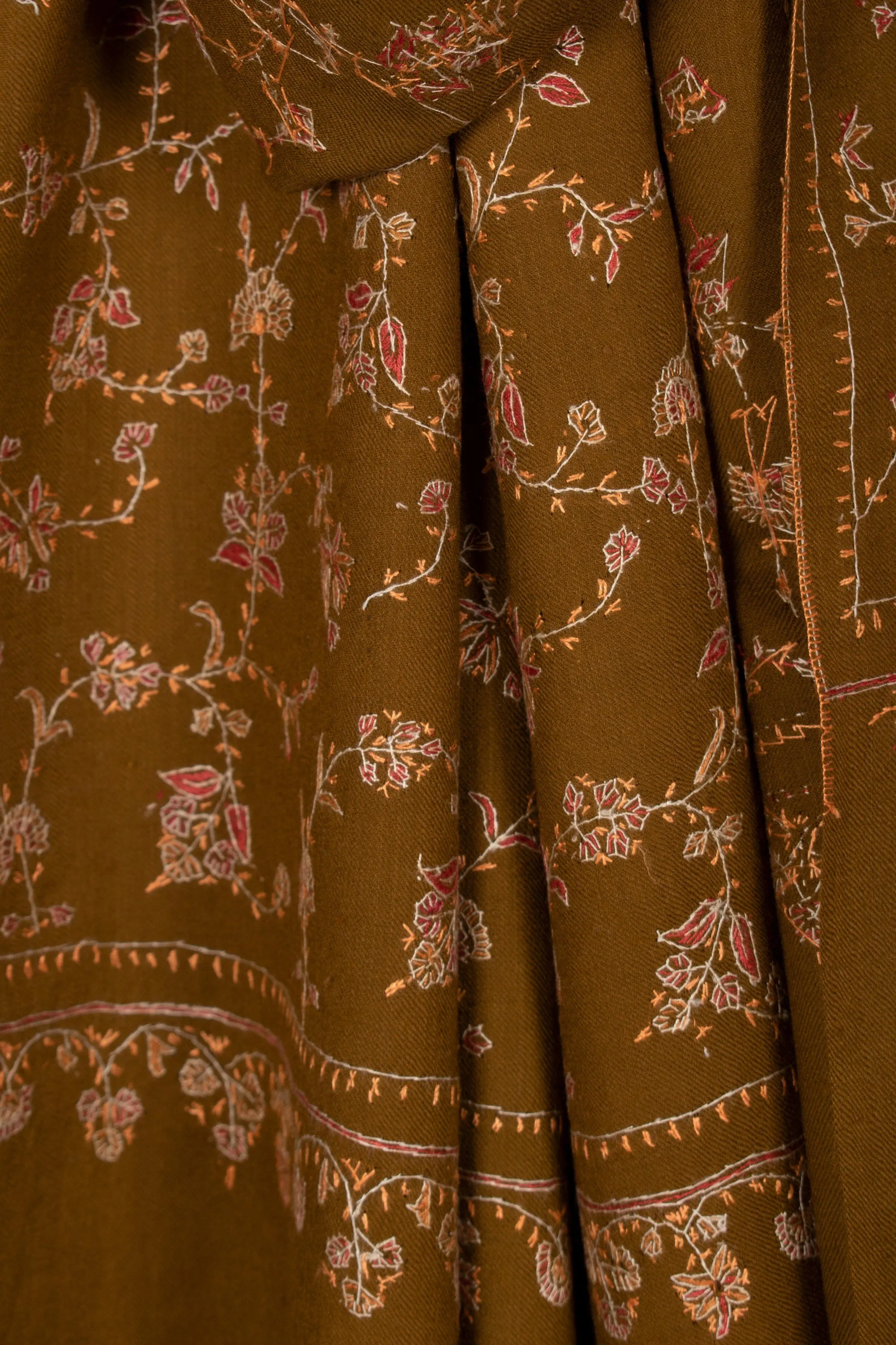 Sozni Fine Wool Scarf, Hand Embroided in Kashmir, 28x80"