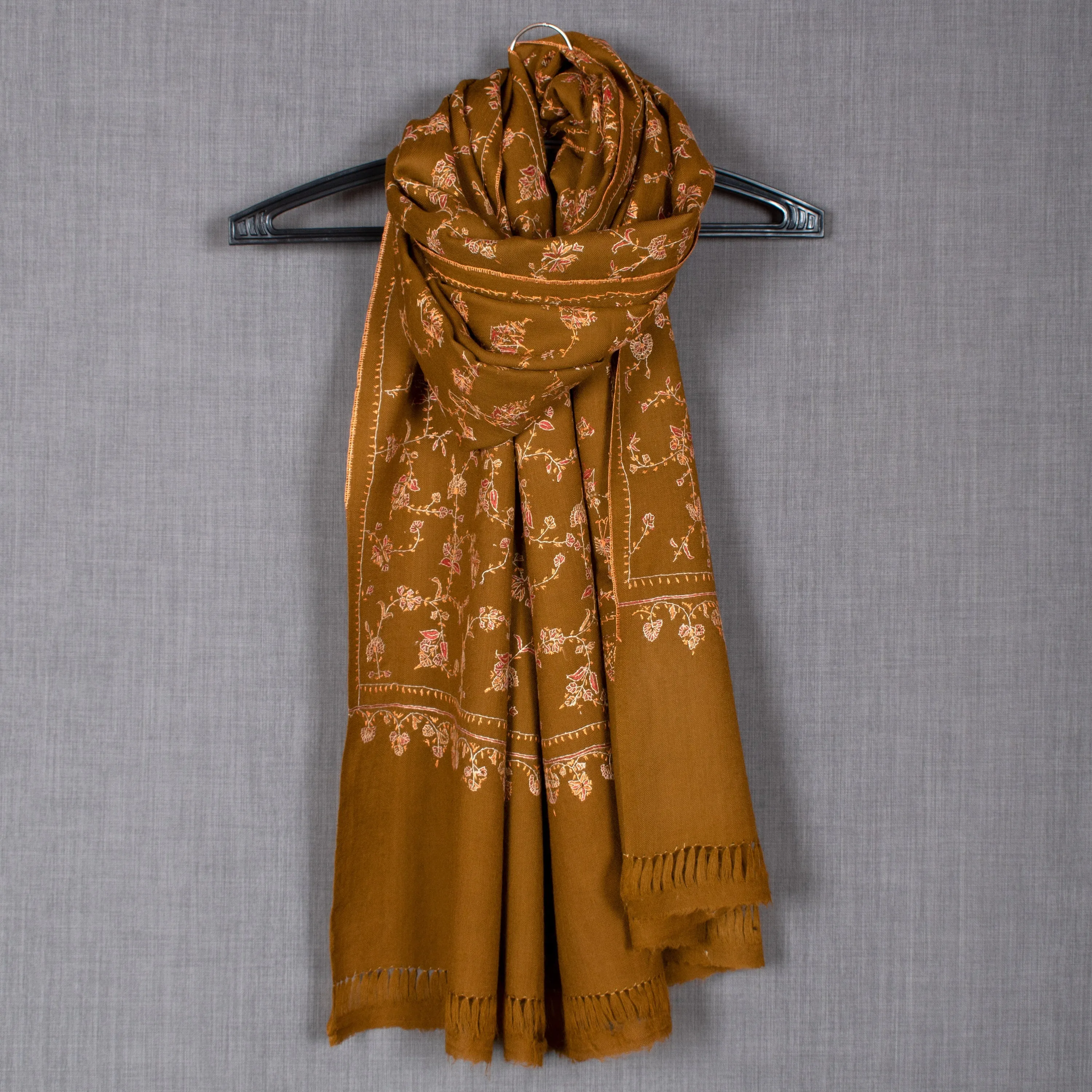 Sozni Fine Wool Scarf, Hand Embroided in Kashmir, 28x80"