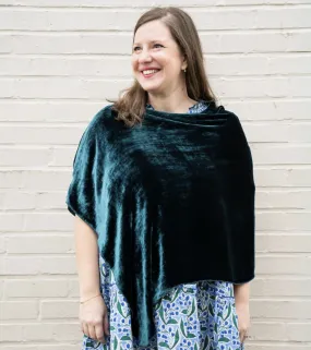 Teal Silk Velvet Poncho
