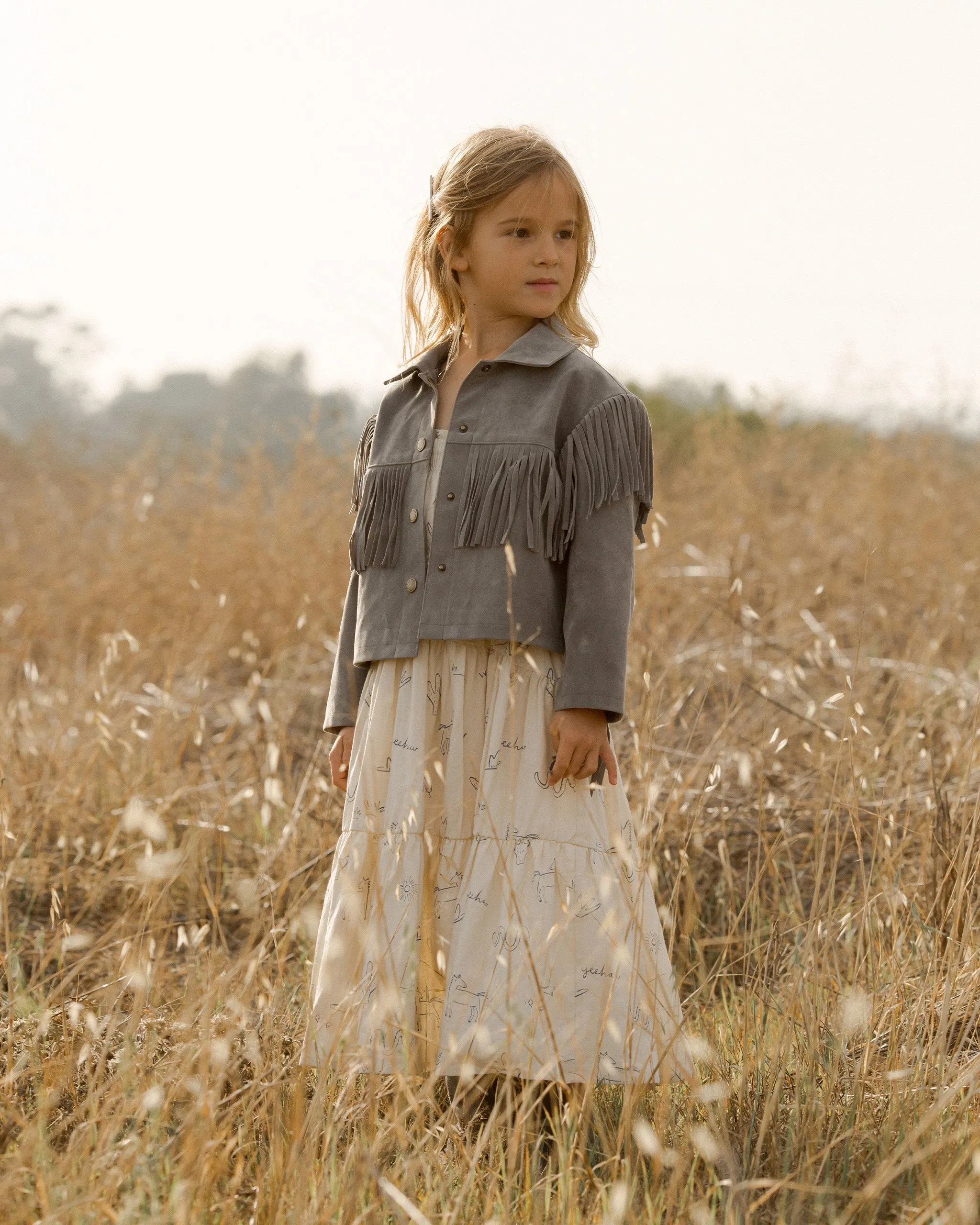 The Fringe Jacket by Rylee   Cru - Dusty Blue - KIDS