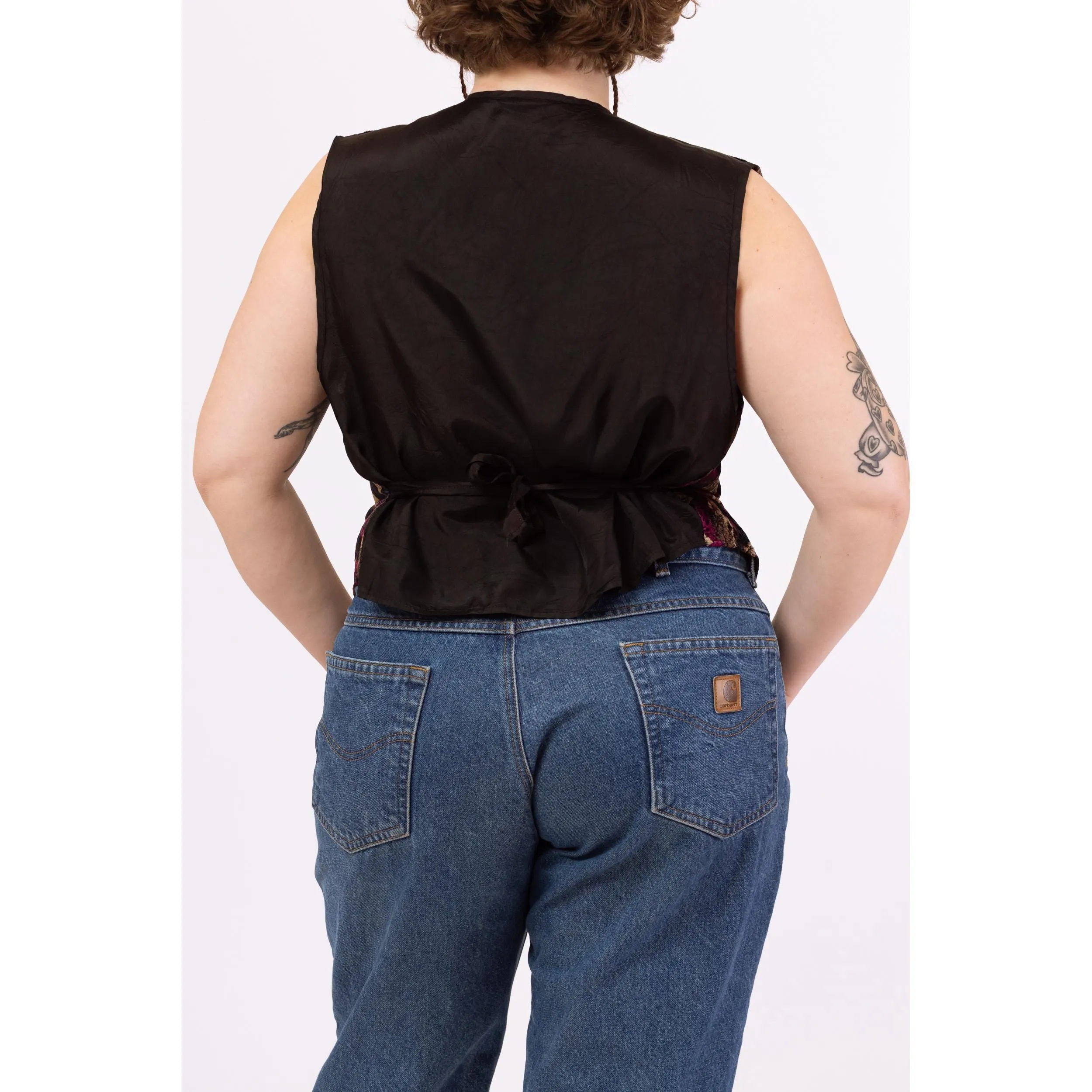 Vintage 80s Crushed Velvet Floral Vest - 1X-2X