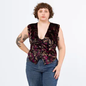 Vintage 80s Crushed Velvet Floral Vest - 1X-2X