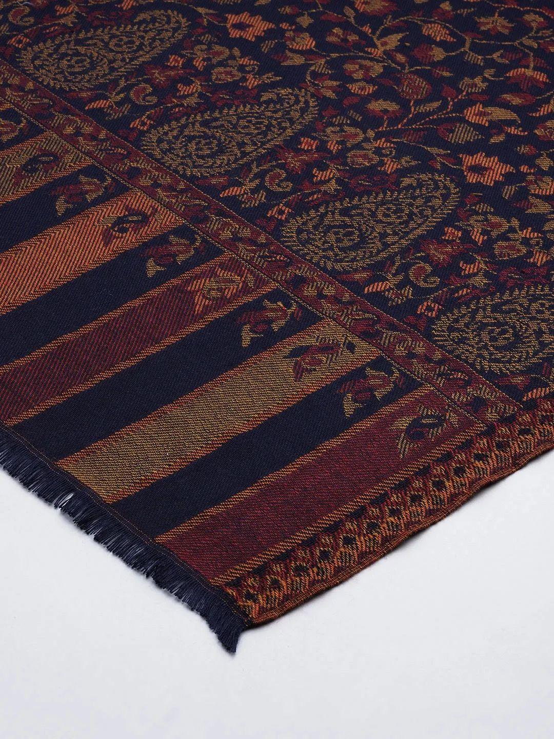 Women Navy Floral Woven Design Jamawar Shawl