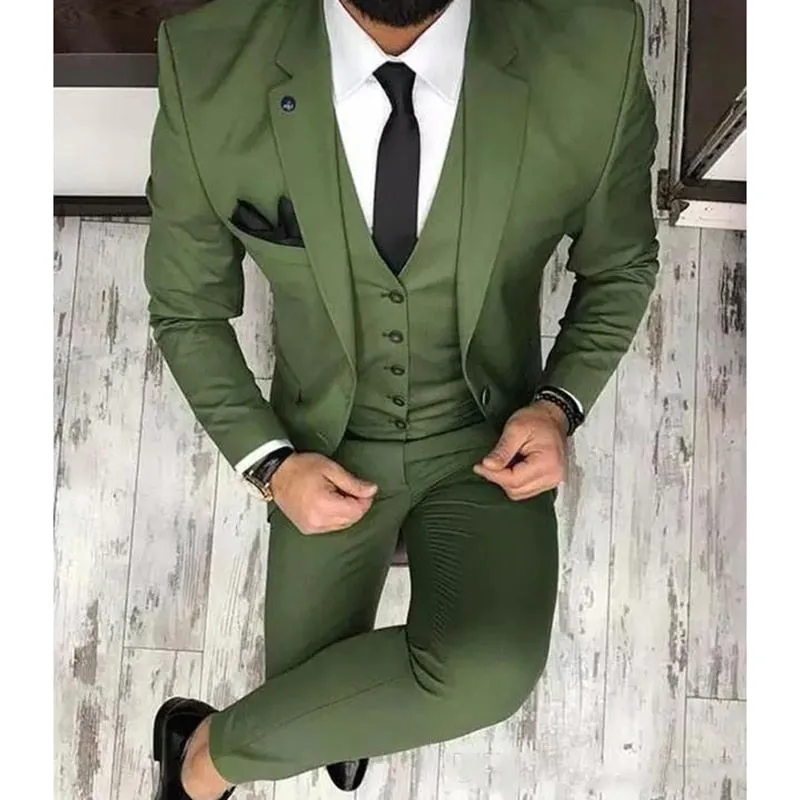 xiangtuibao Olive Green Mens Suits For Groom Tuxedos Notched Lapel Slim Fit Blazer Three Piece Jacket Pants Vest Man Tailor Made Clothing